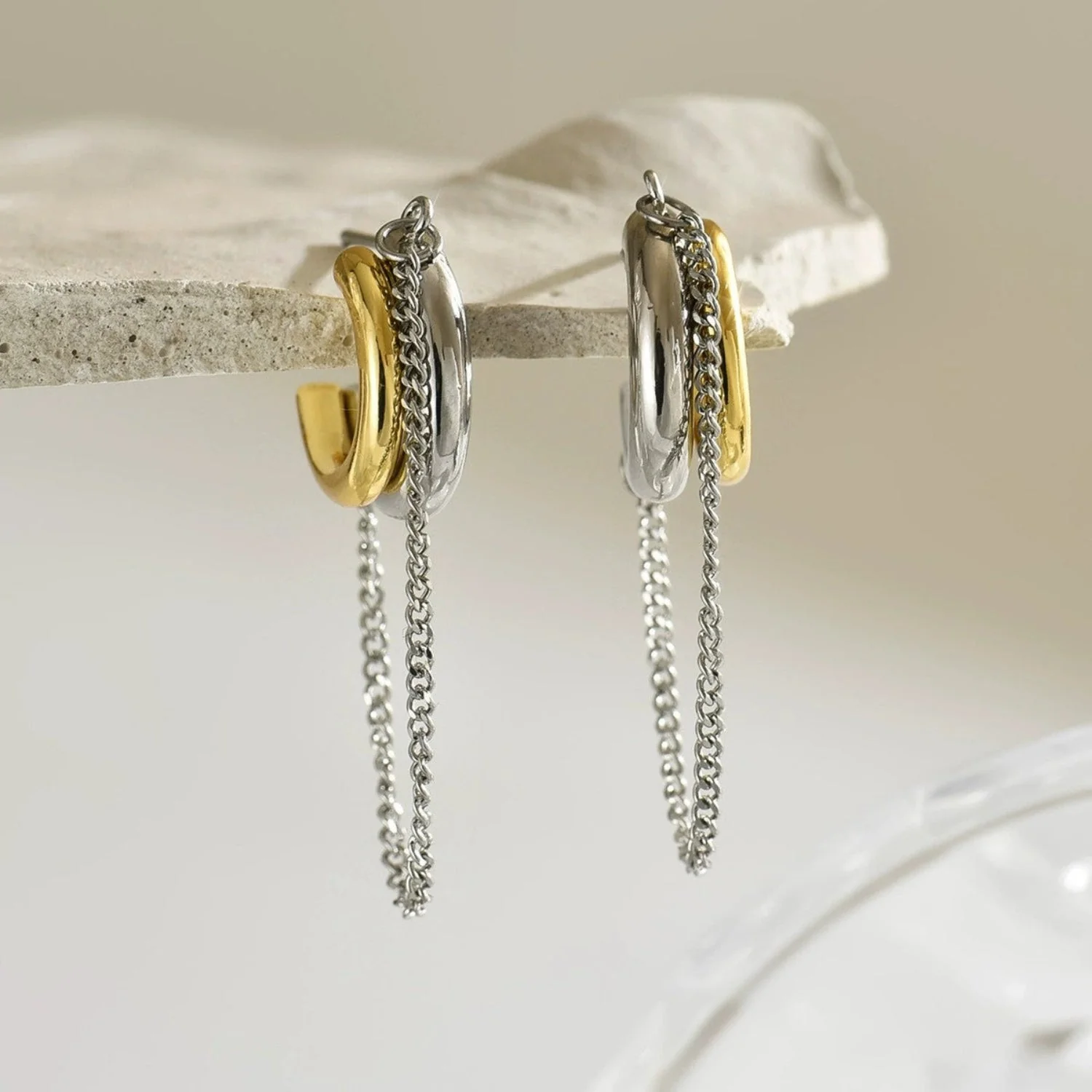 Dual Tone Chain Loop Earring