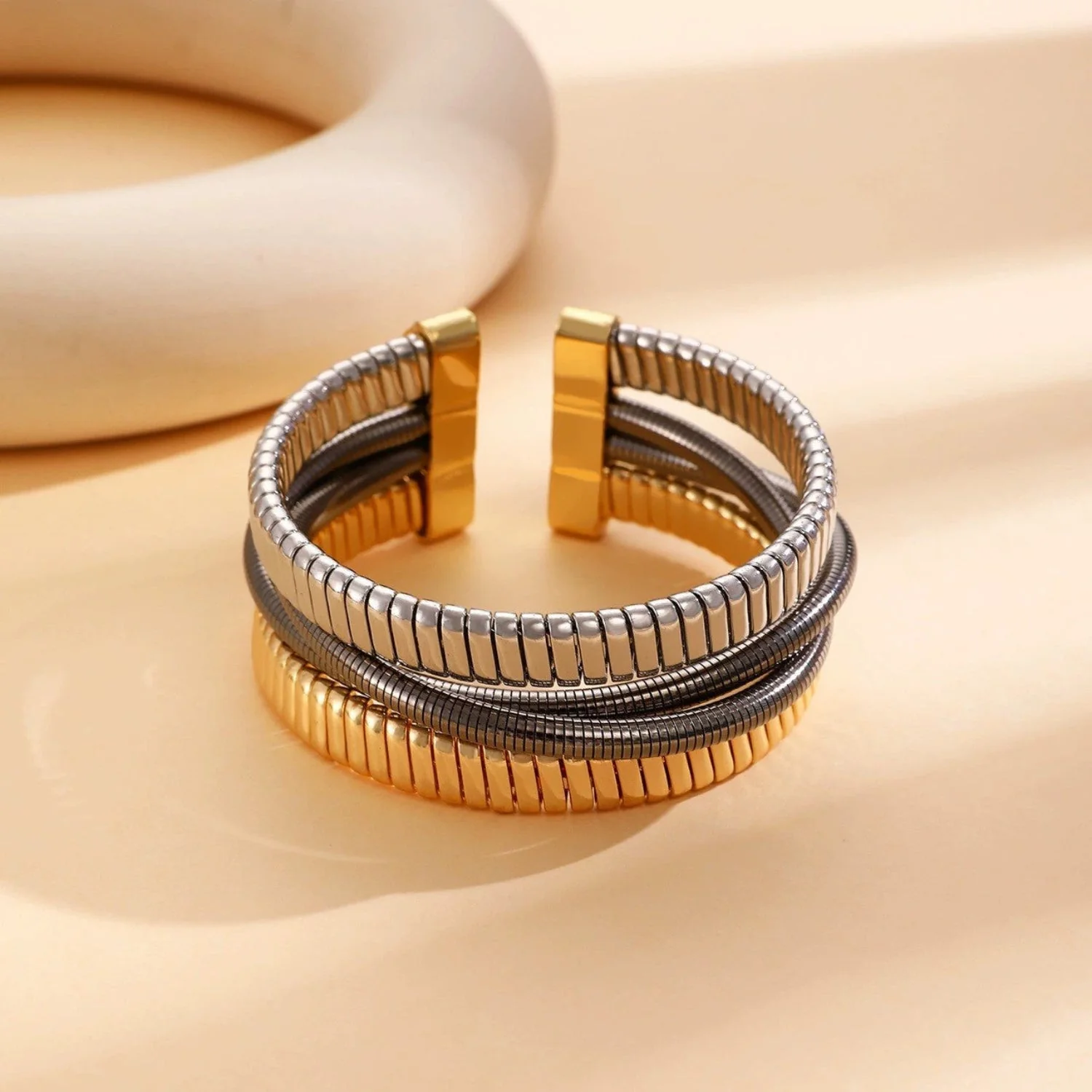 Dual Tone Metallic Coil Bracelet