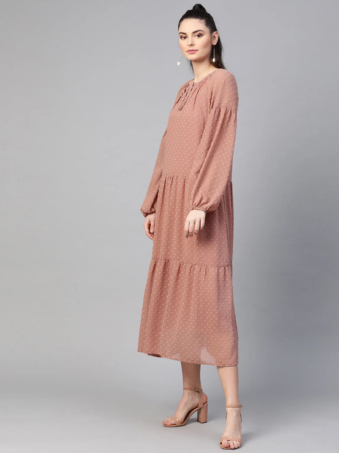 Women Dusty Pink Tiered Maxi Dress with Inner - Image 2
