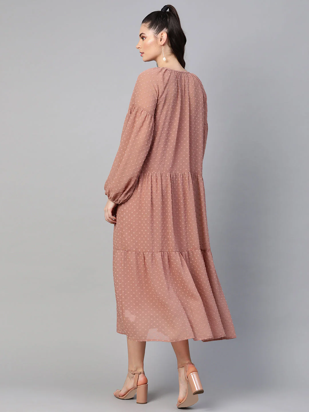 Women Dusty Pink Tiered Maxi Dress with Inner - Image 3