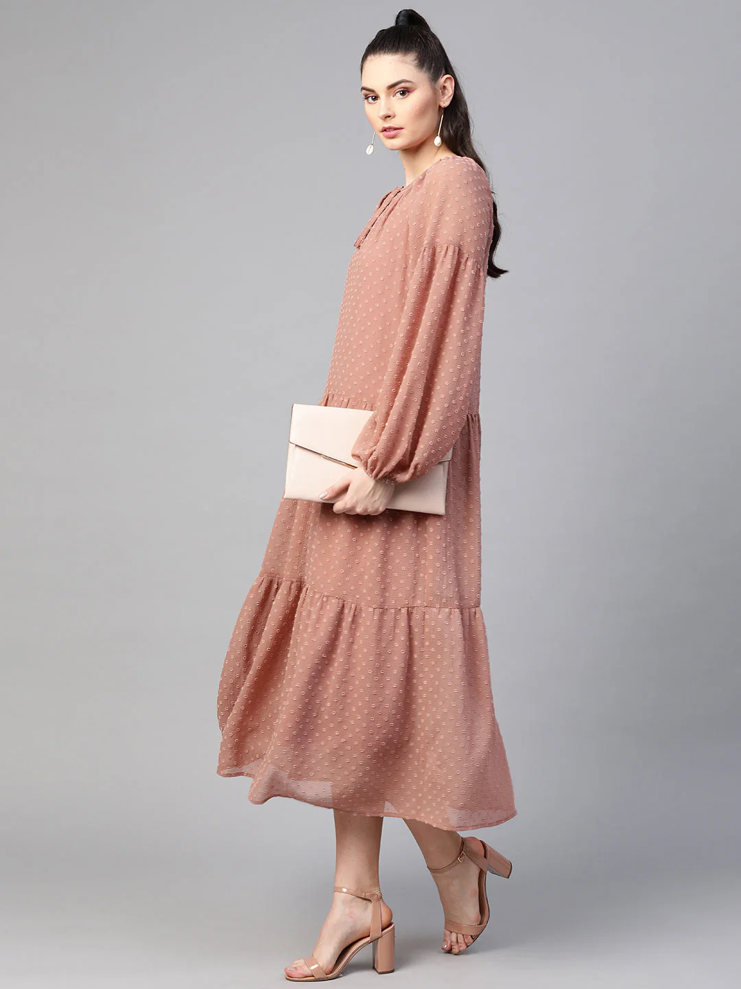 Women Dusty Pink Tiered Maxi Dress with Inner - Image 4