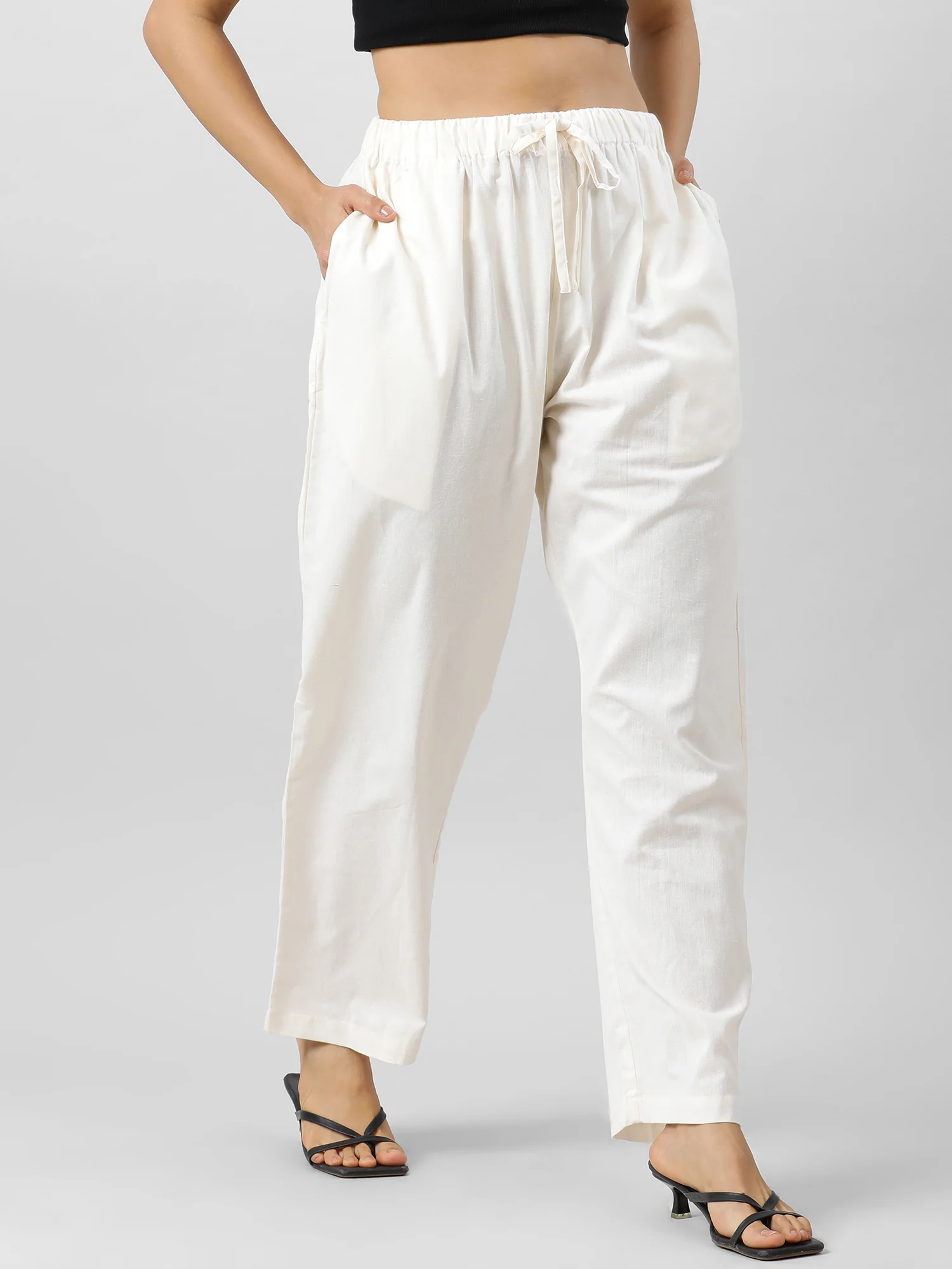 Women Easy Breezy Off White Holiday Pants - Image 10