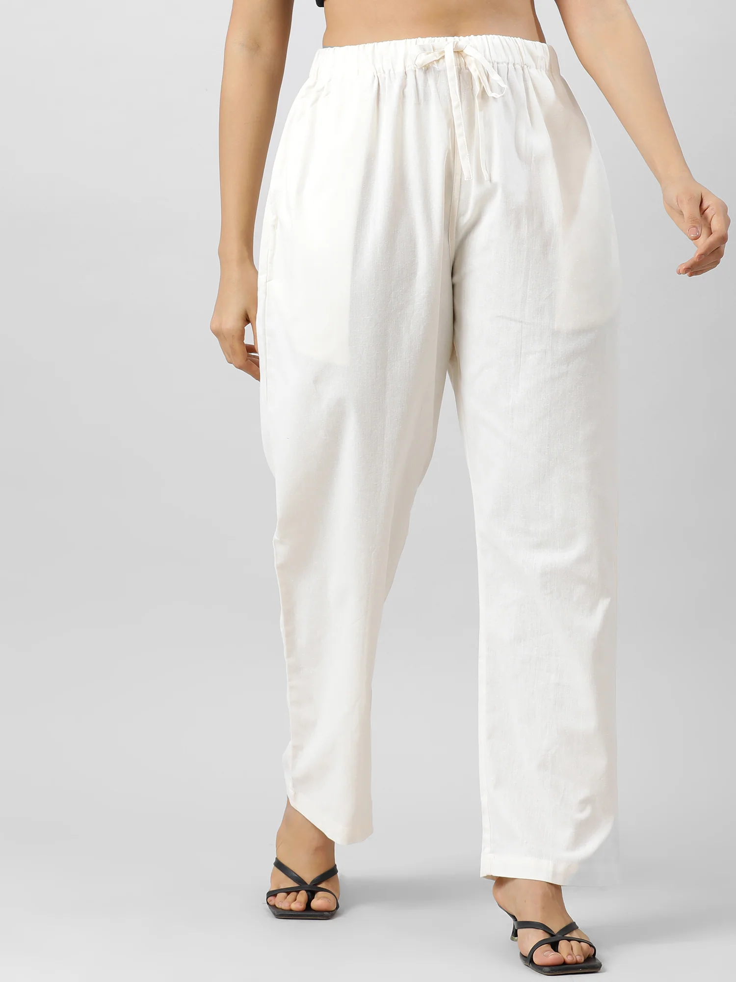 Women Easy Breezy Off White Holiday Pants - Image 11