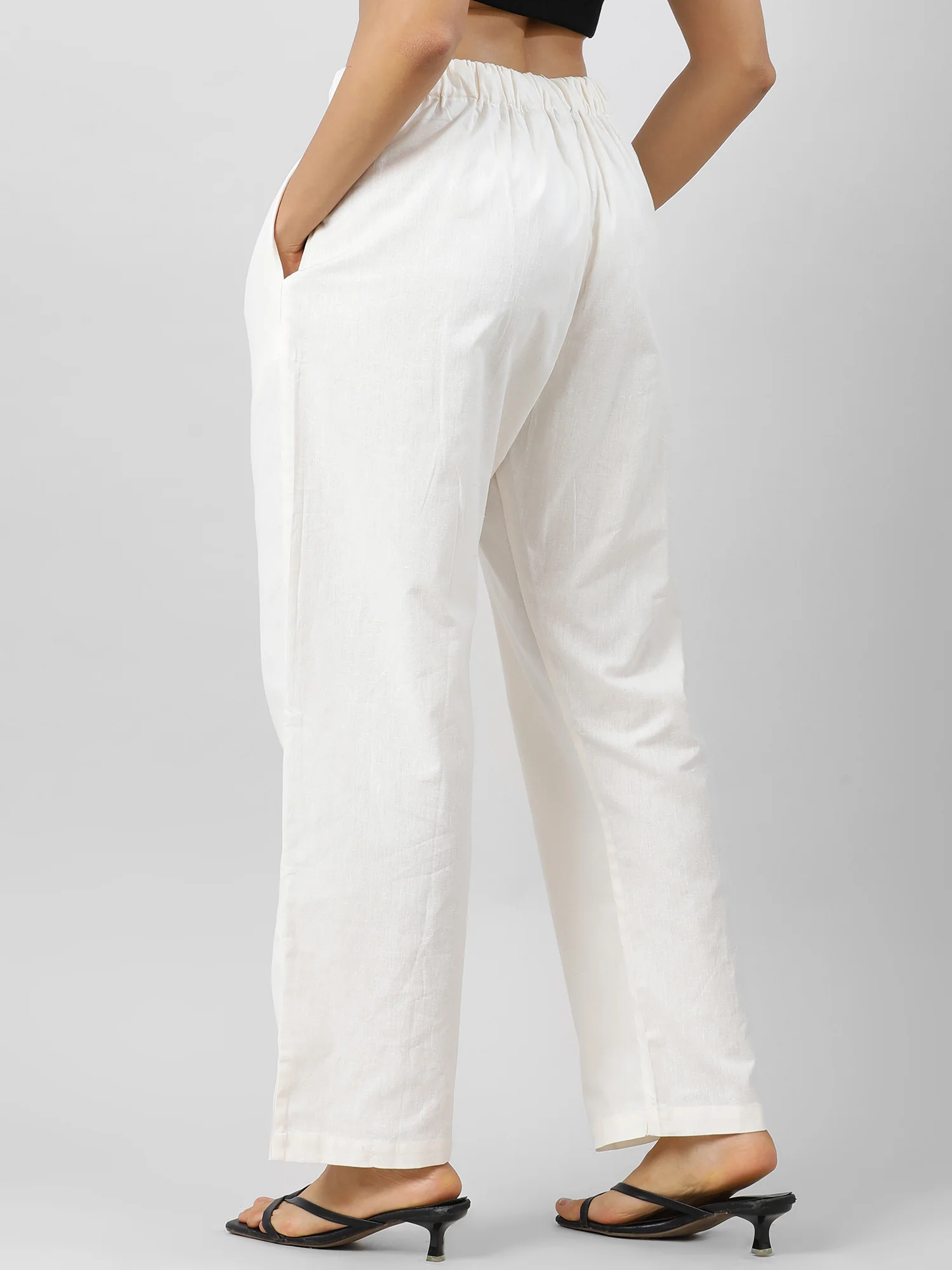 Women Easy Breezy Off White Holiday Pants - Image 12