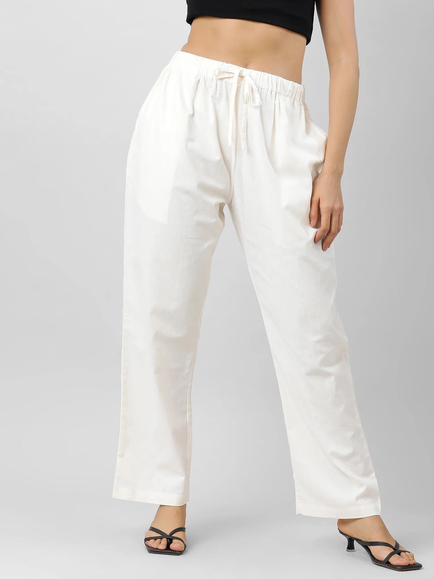 Women Easy Breezy Off White Holiday Pants - Image 4