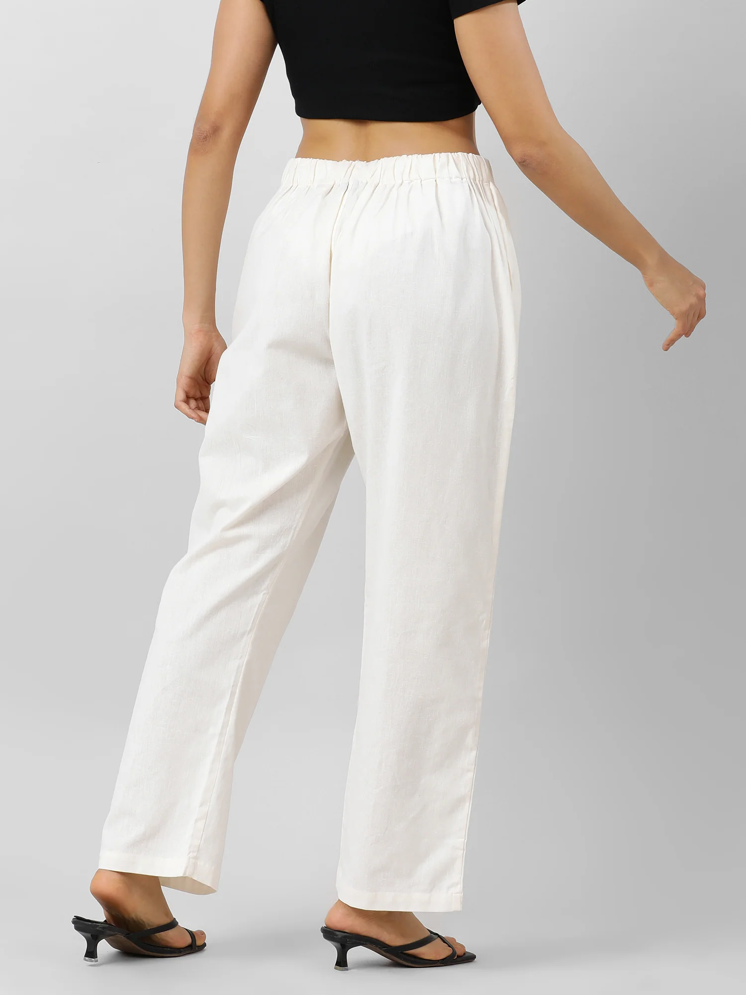 Women Easy Breezy Off White Holiday Pants - Image 7