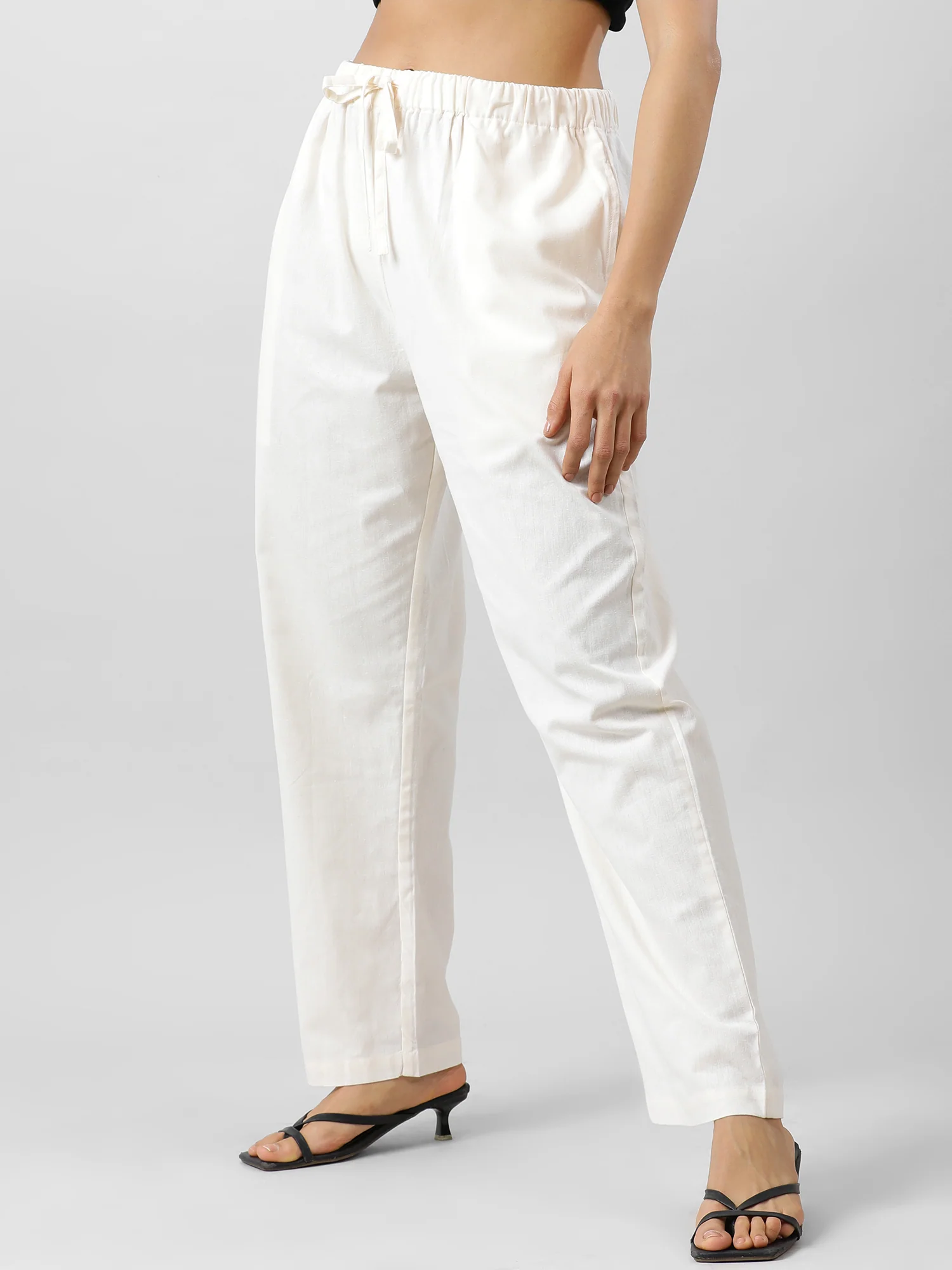 Women Easy Breezy Off White Holiday Pants - Image 9