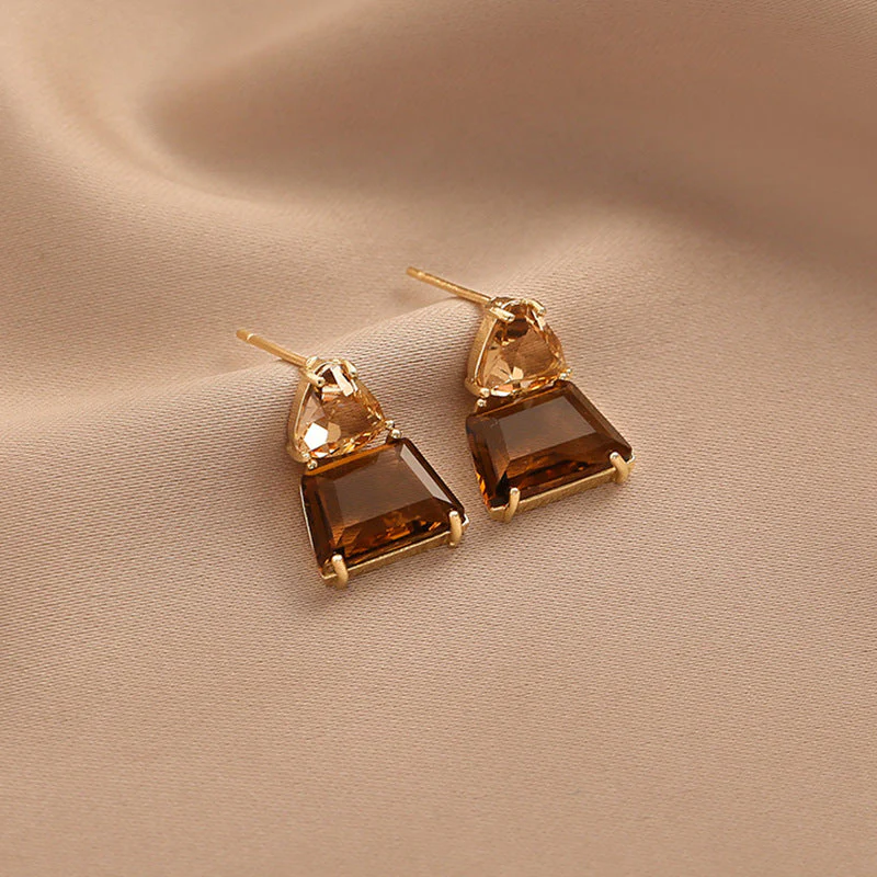 Elegant Brown Crystal Dangle Earring