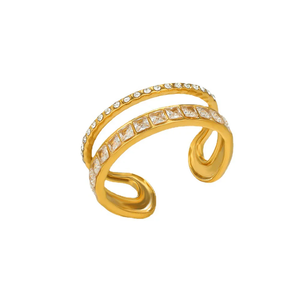 Elegant Gold Ring With Dual Crystal Bands