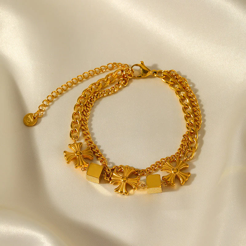 Elegant Multi Layer Gold Bracelet With Crystal Highlights