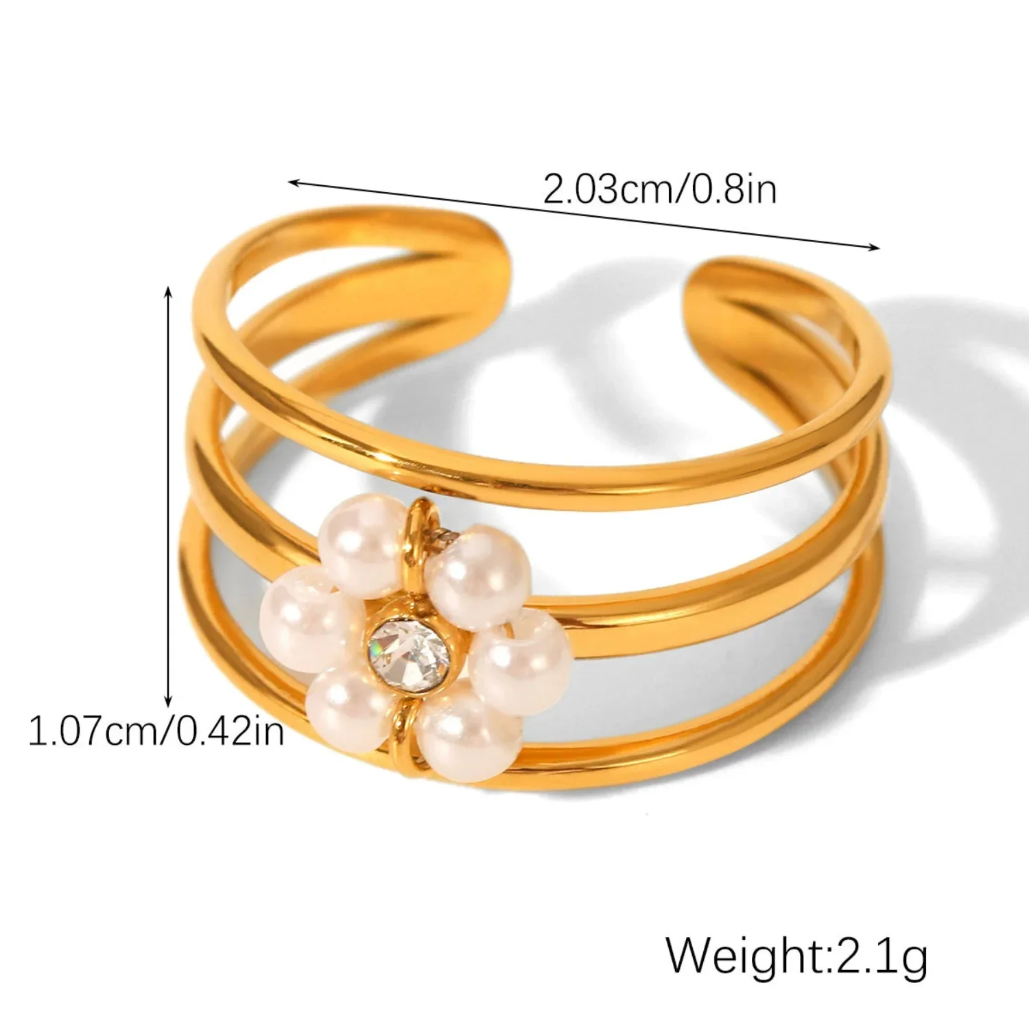 Elegant Pearl Flower Triple-Band Adjustable Ring - Image 3