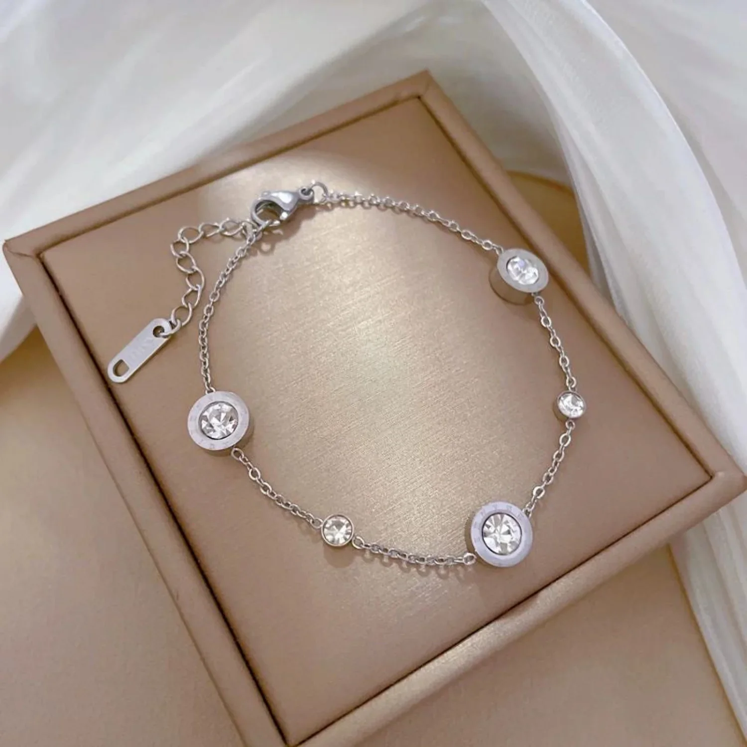 Elegant Silver Crystal Station Bracelet