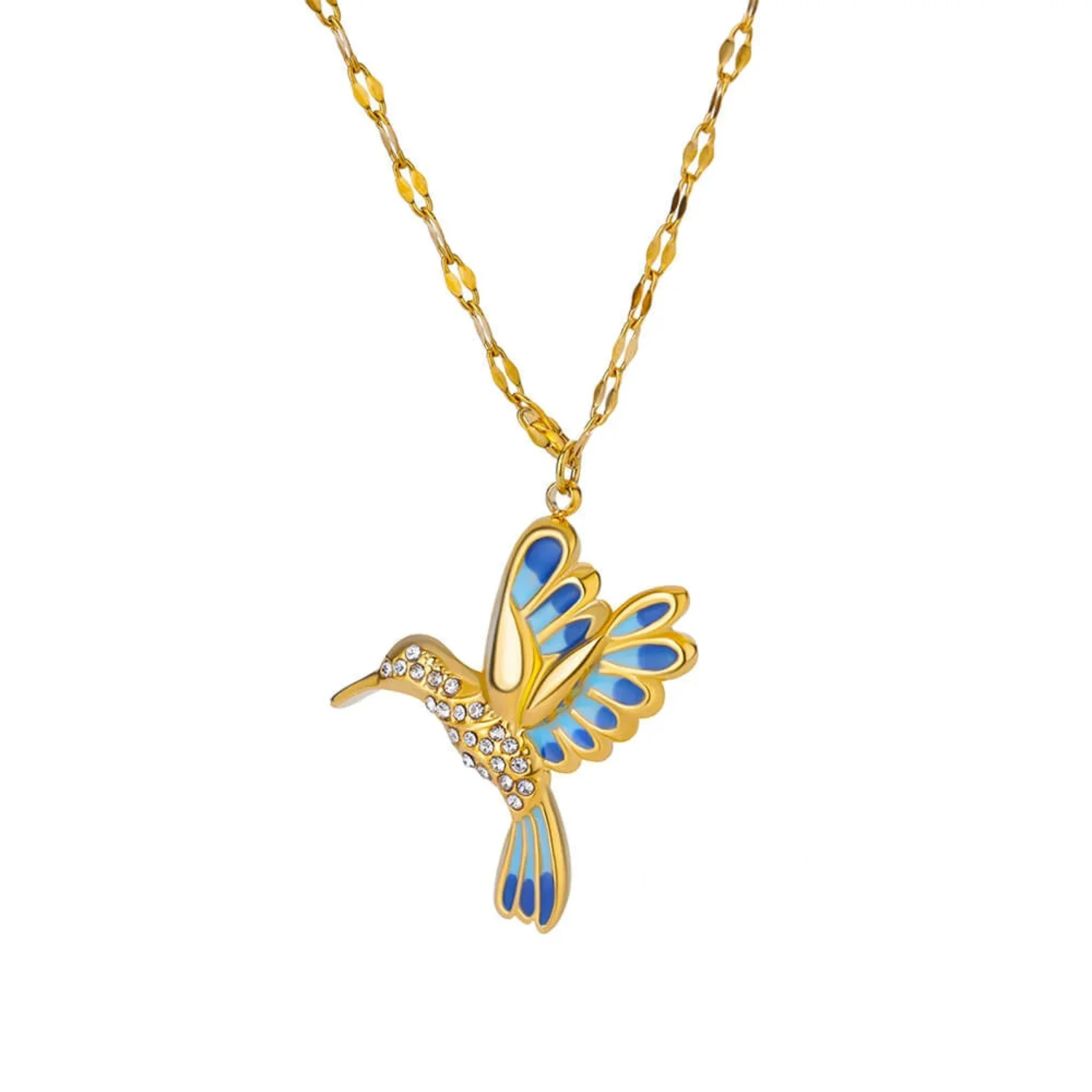 Enamel Hummingbird Gold Necklace
