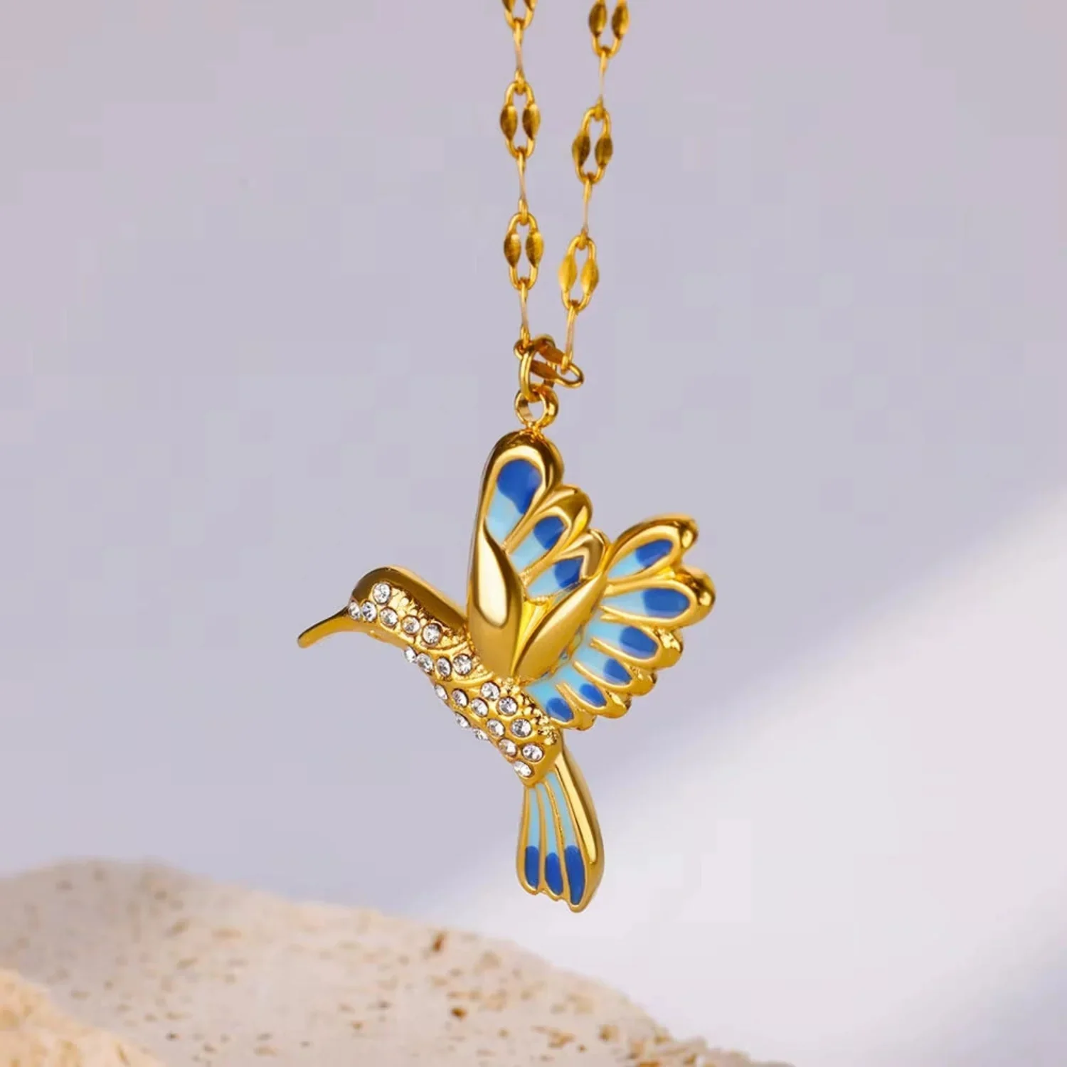 Enamel Hummingbird Gold Necklace - Image 2