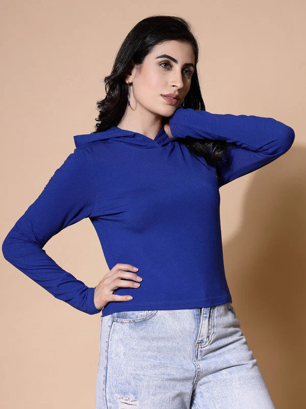 Women Blue Hooded  Anti Odour T-shirt - Image 3