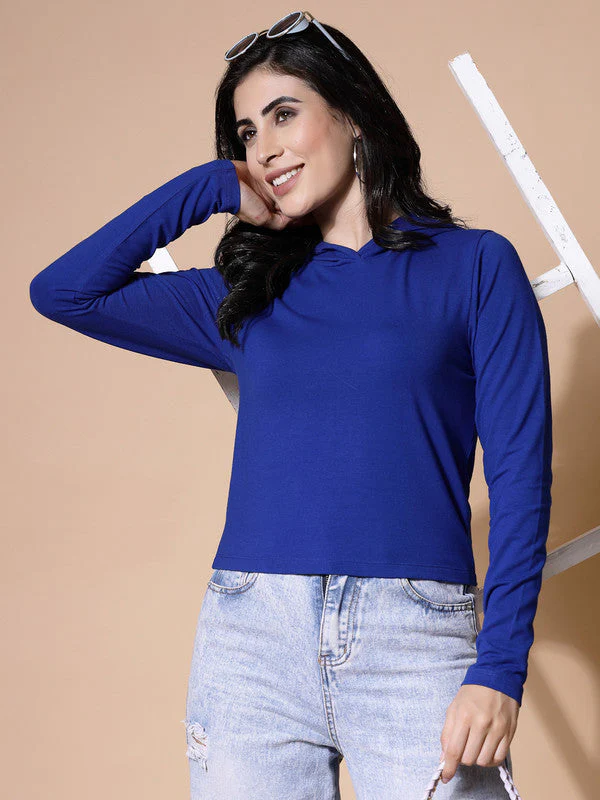 Women Blue Hooded  Anti Odour T-shirt - Image 5