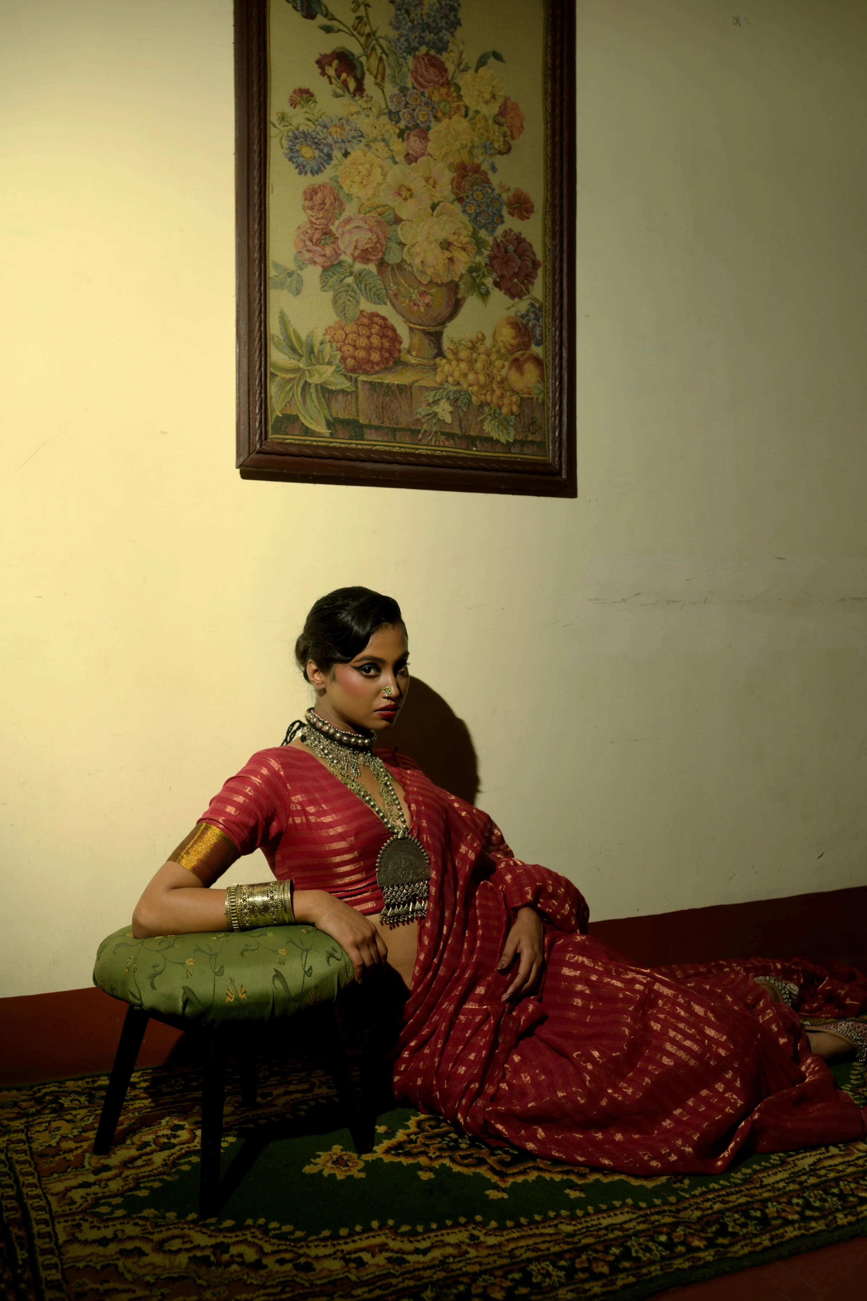 Femme Fatale Maroon Handloom Cotton Saree with Zari Stripes and Scalloped Border - Image 3