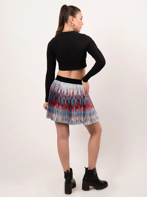 Women Fitted Top with Platted Flared Skirt - Image 2