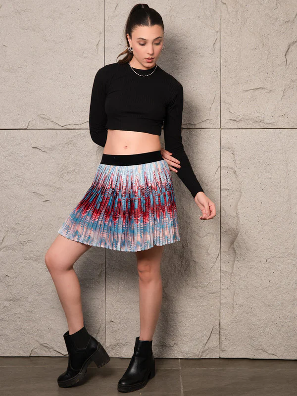 Women Fitted Top with Platted Flared Skirt - Image 5