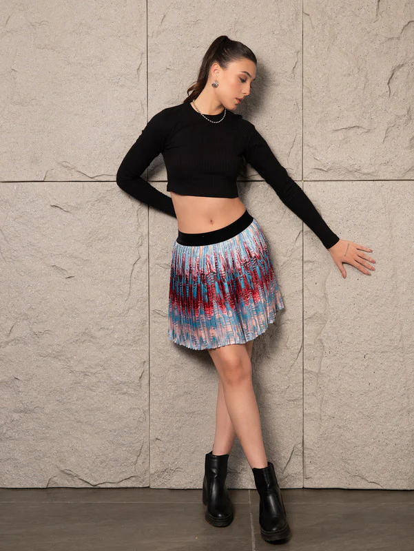 Women Fitted Top with Platted Flared Skirt - Image 6