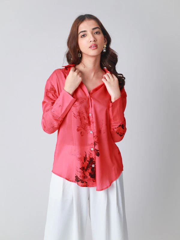 Women Floral Printed Satin Casual Shirt - Image 10