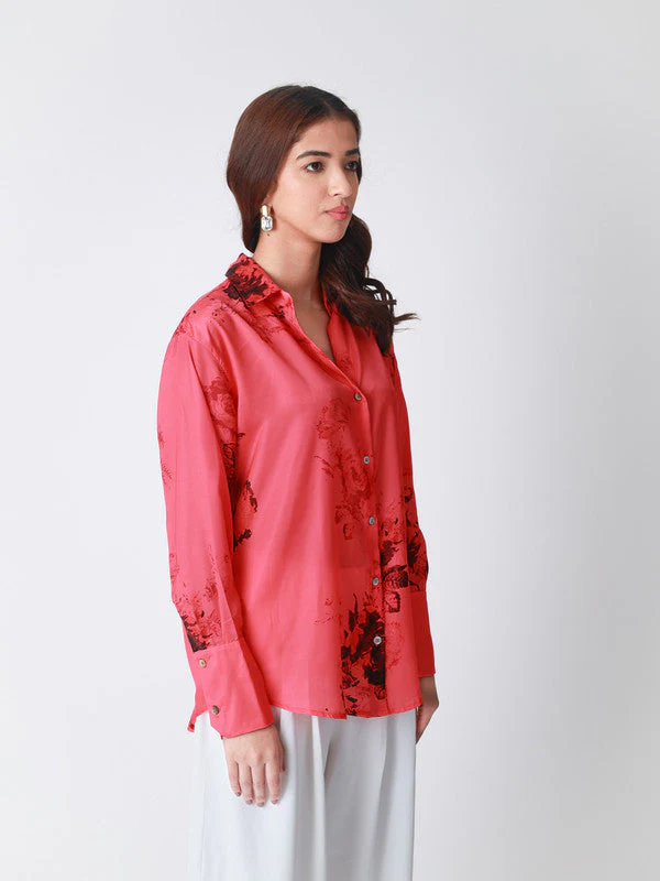 Women Floral Printed Satin Casual Shirt - Image 4
