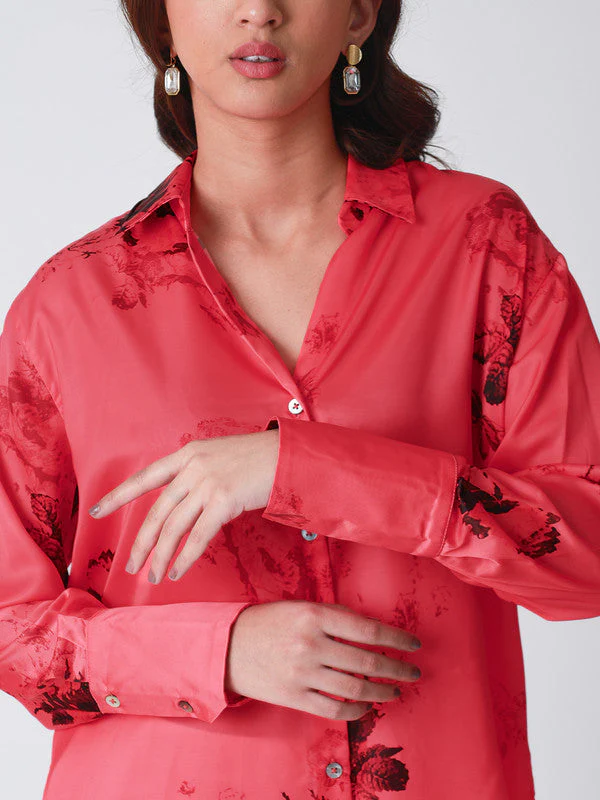Women Floral Printed Satin Casual Shirt - Image 6