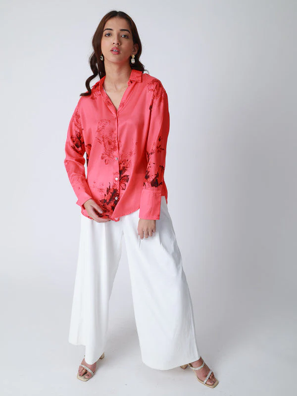 Women Floral Printed Satin Casual Shirt - Image 7
