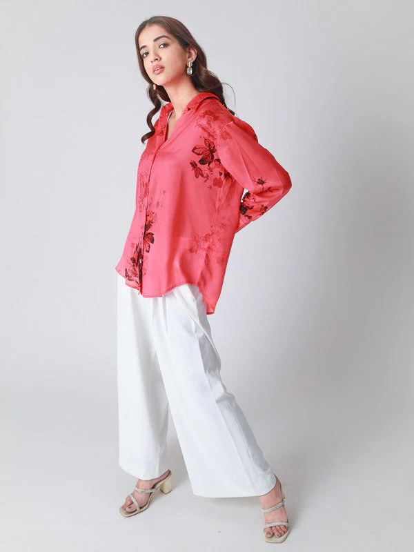 Women Floral Printed Satin Casual Shirt - Image 8