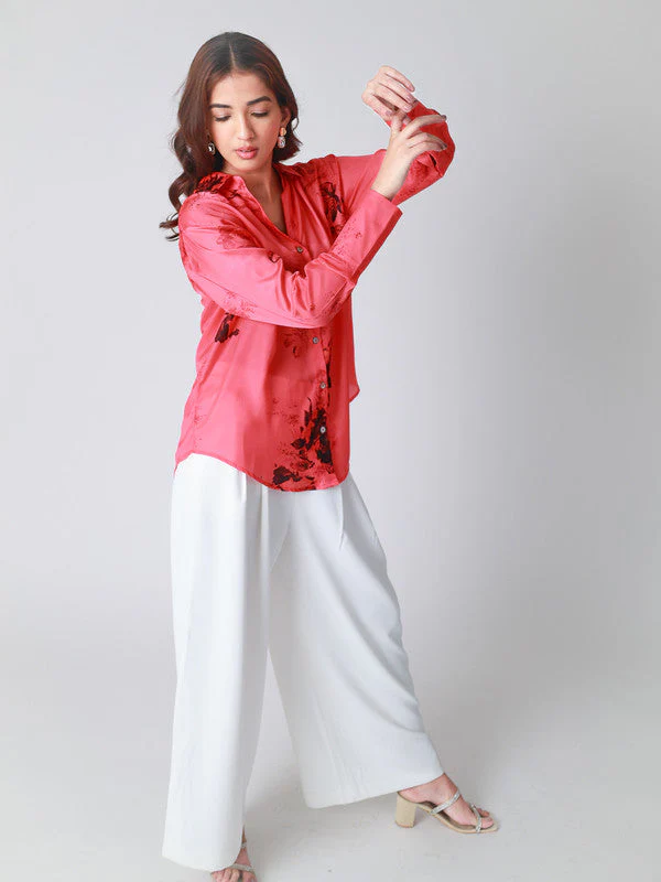 Women Floral Printed Satin Casual Shirt - Image 9