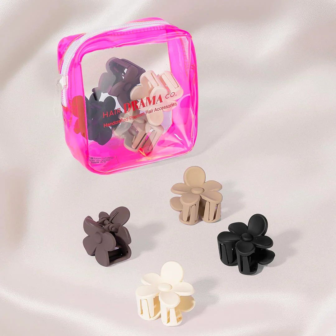 Multi Flower Hair Claw Clips with Free Pouch Set of 4 - Image 4