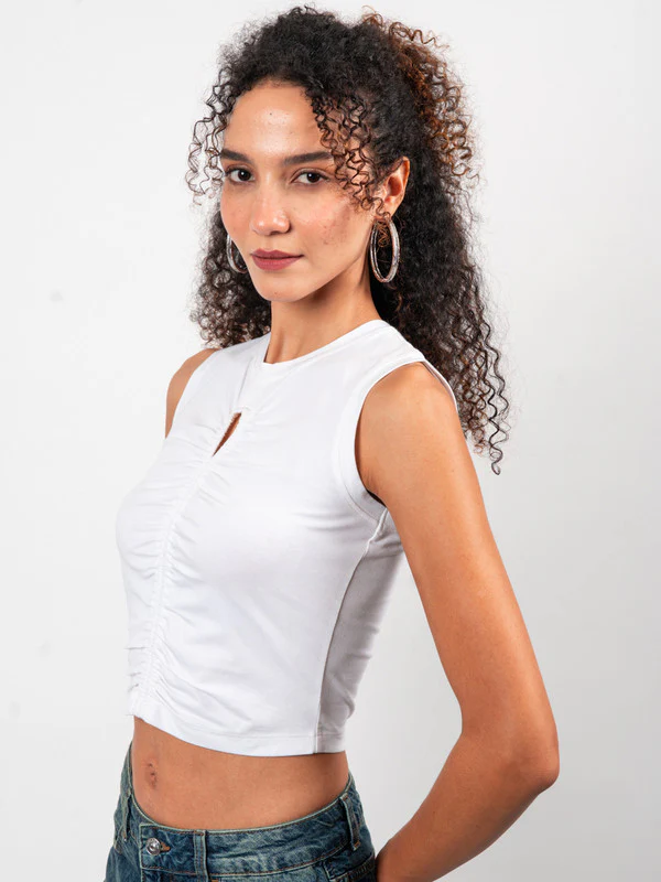 Women Front Ruching Cut Out Modal Top - Image 3