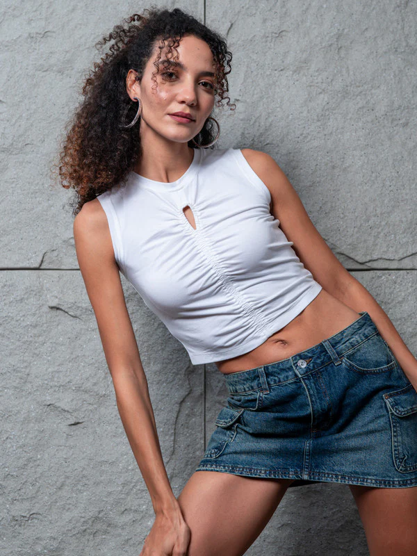 Women Front Ruching Cut Out Modal Top - Image 5