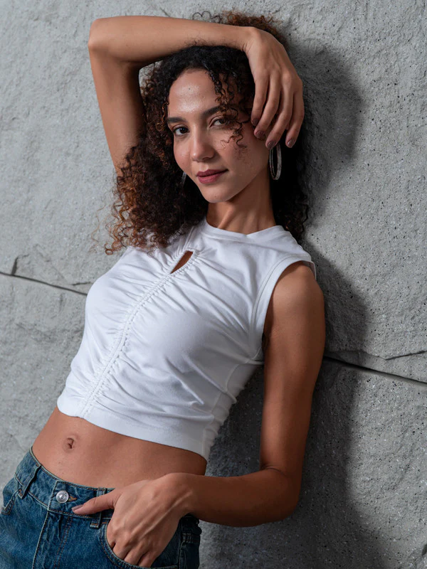 Women Front Ruching Cut Out Modal Top - Image 6