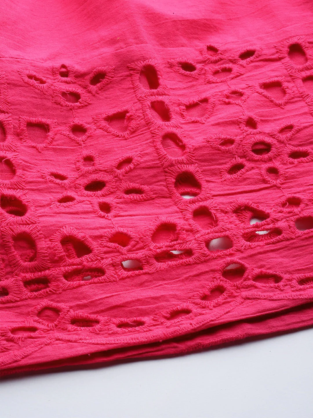 Women Fuchsia Schiffli Flared Midi Skirt - Image 6