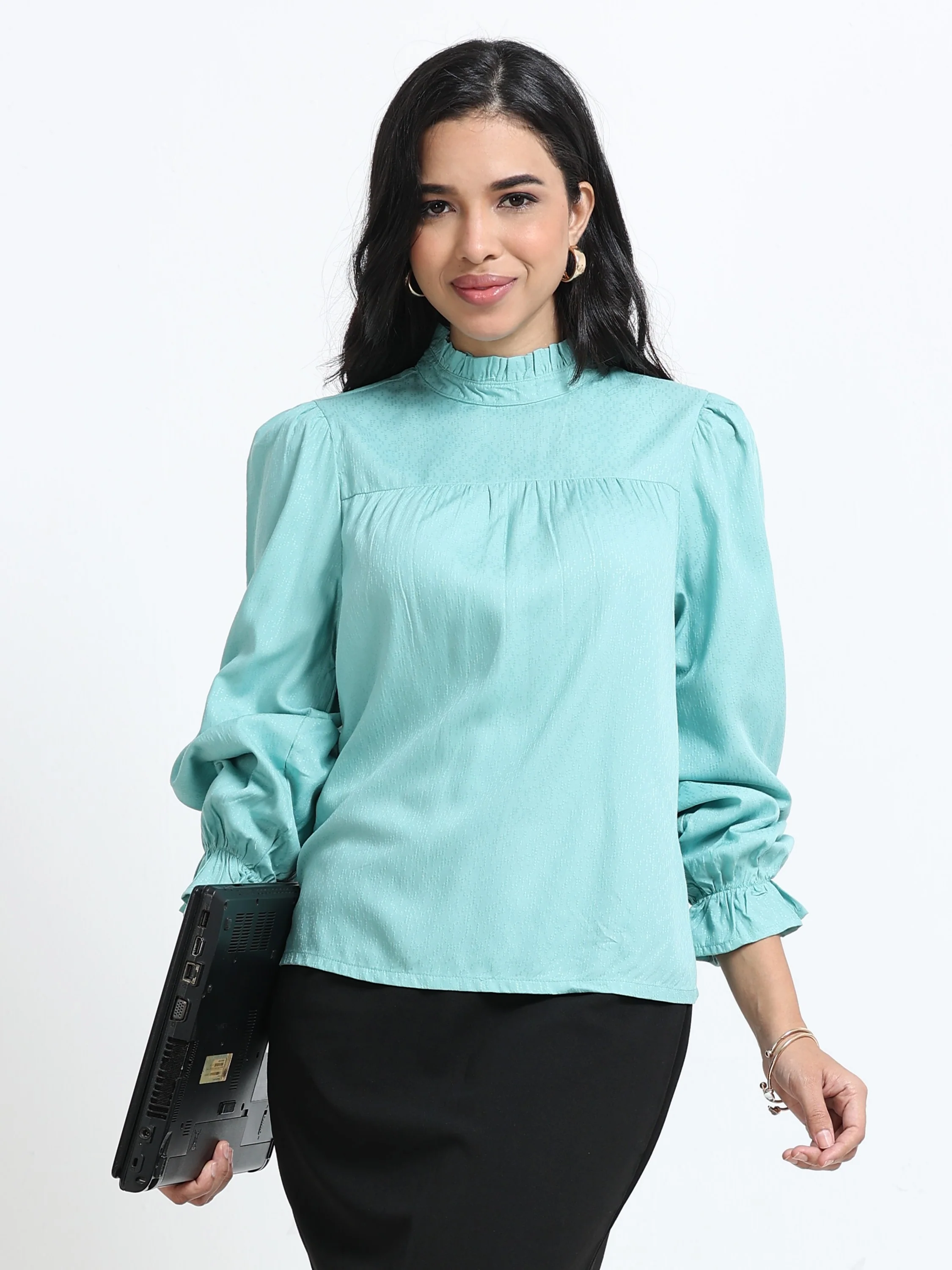 Women Puff Sleeve High Neck Top - Image 2