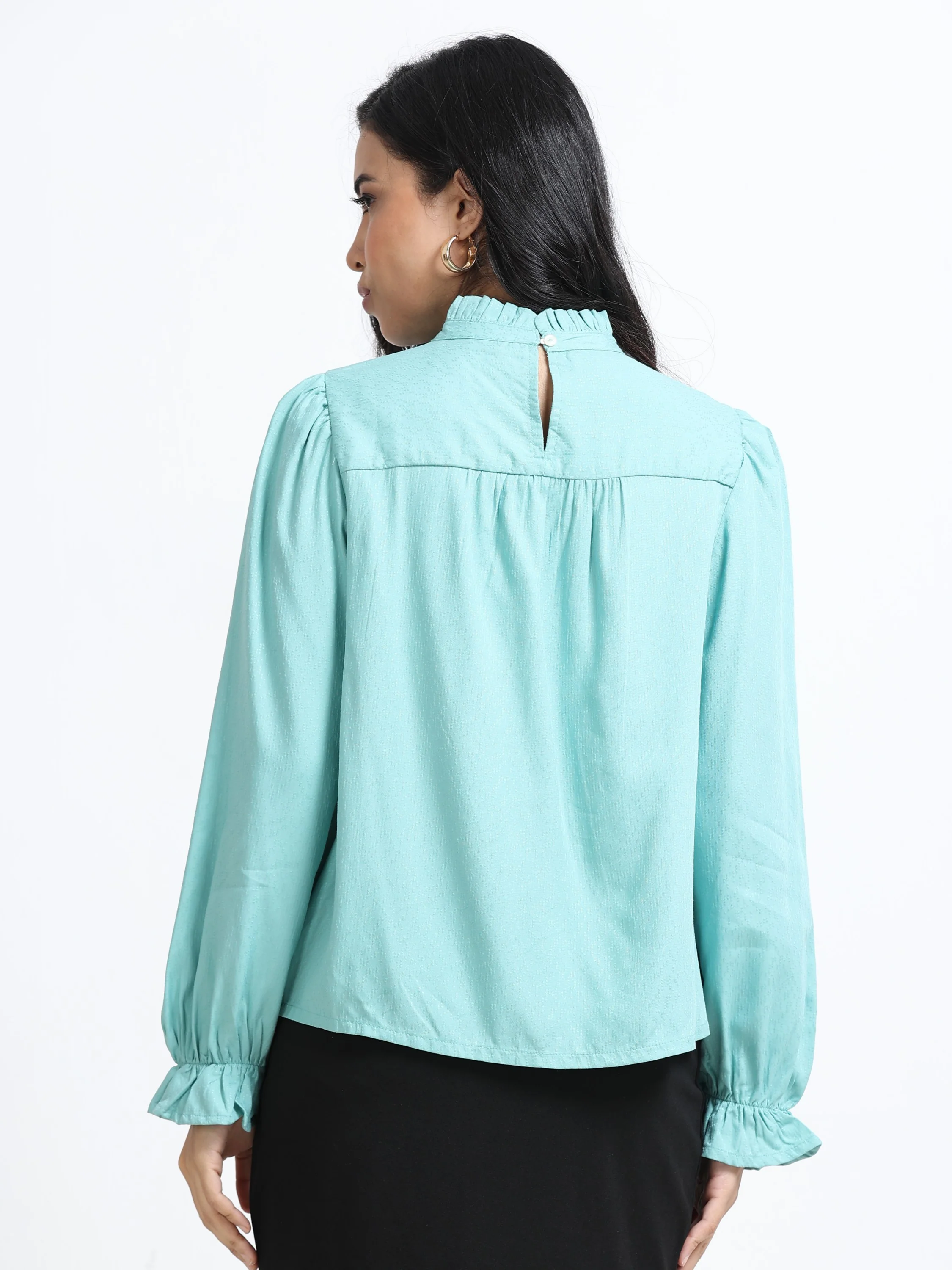Women Puff Sleeve High Neck Top - Image 3