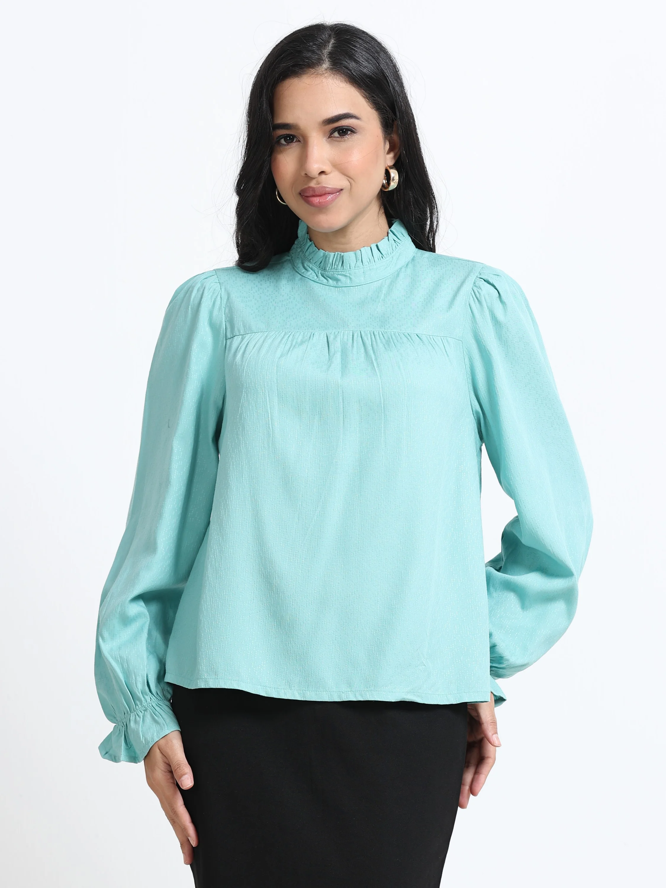 Women Puff Sleeve High Neck Top - Image 5