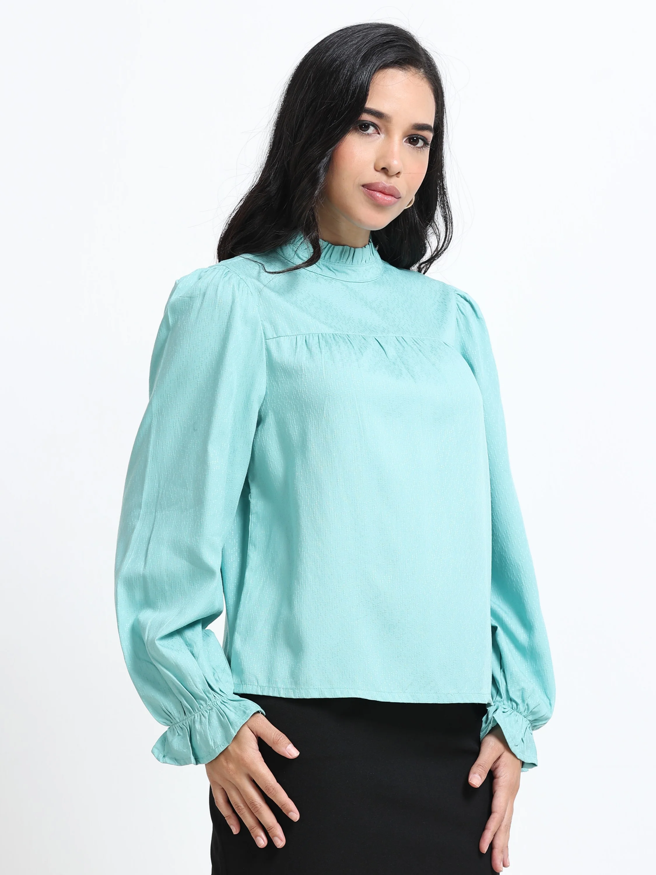 Women Puff Sleeve High Neck Top - Image 6