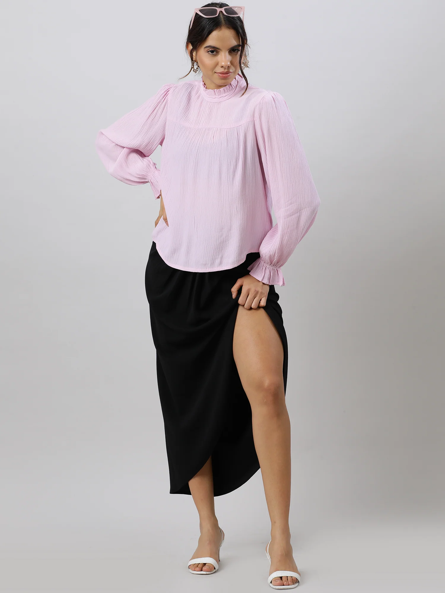 Women Glam Flare Pink Sleeve Top - Image 2
