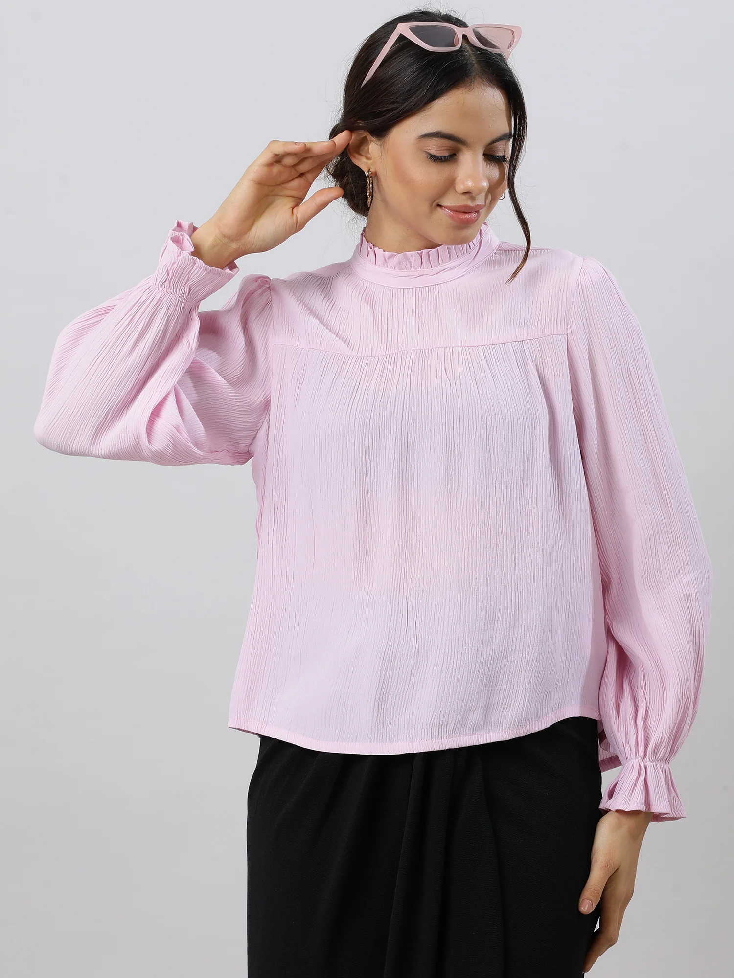 Women Glam Flare Pink Sleeve Top - Image 3