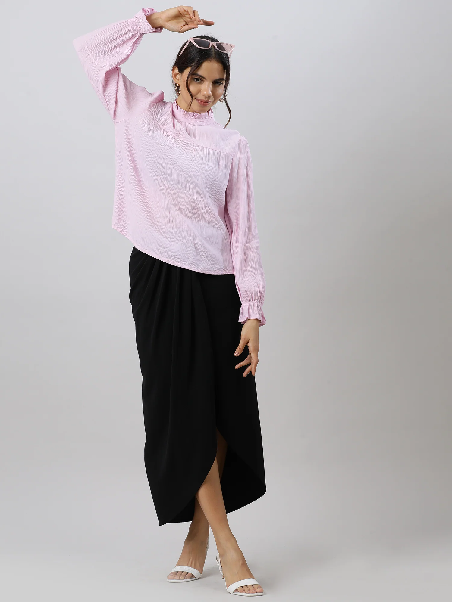 Women Glam Flare Pink Sleeve Top - Image 4