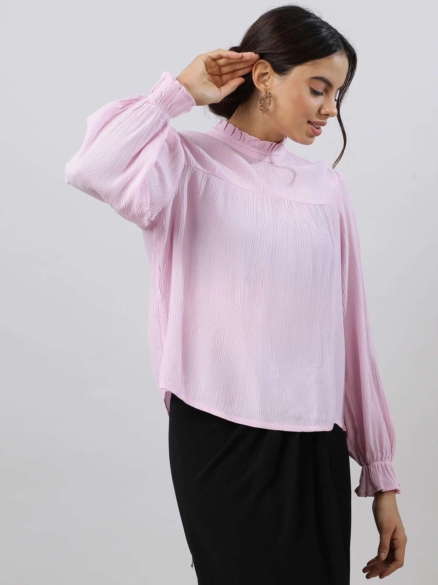 Women Glam Flare Pink Sleeve Top - Image 6