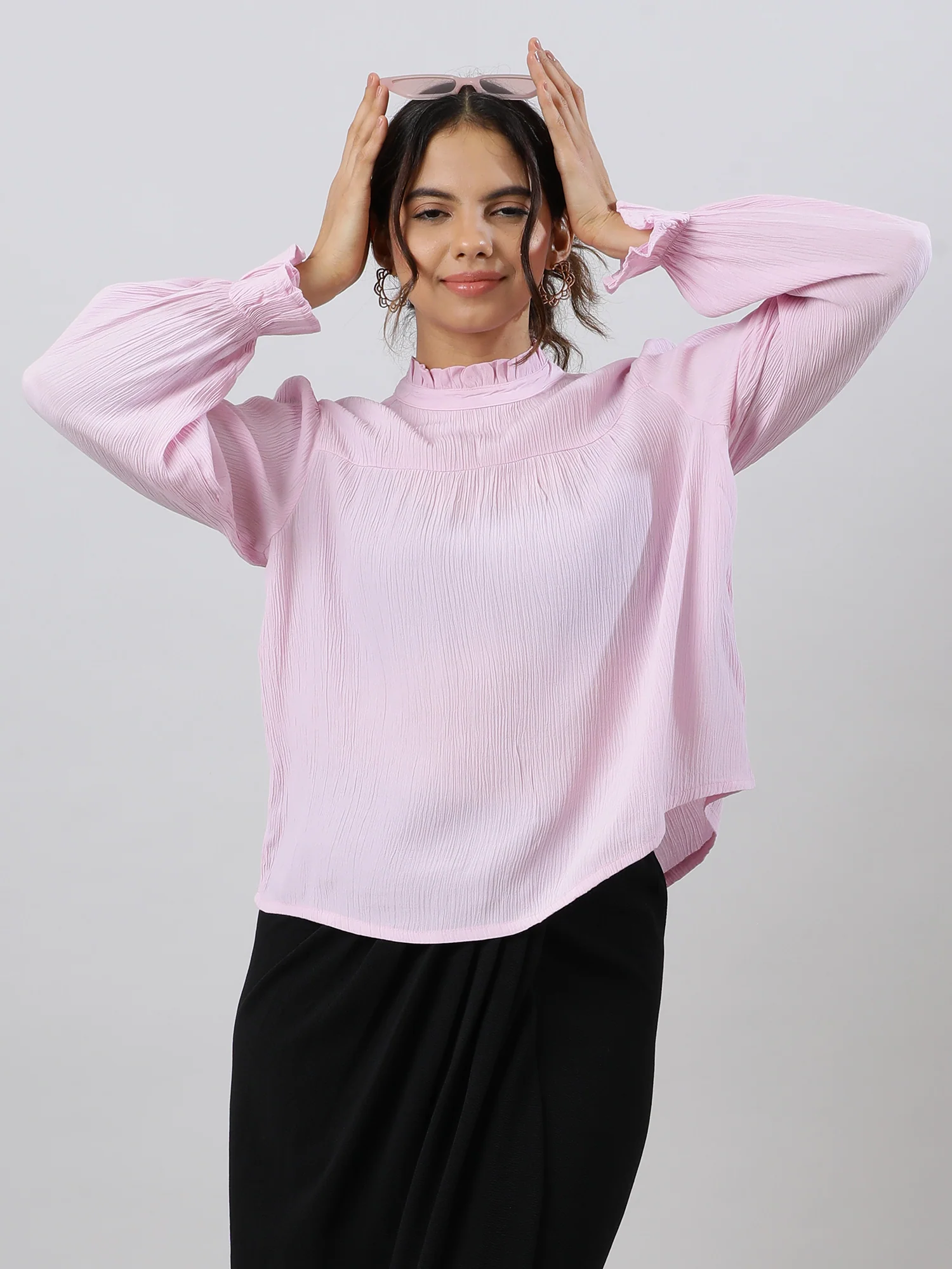 Women Glam Flare Pink Sleeve Top - Image 8