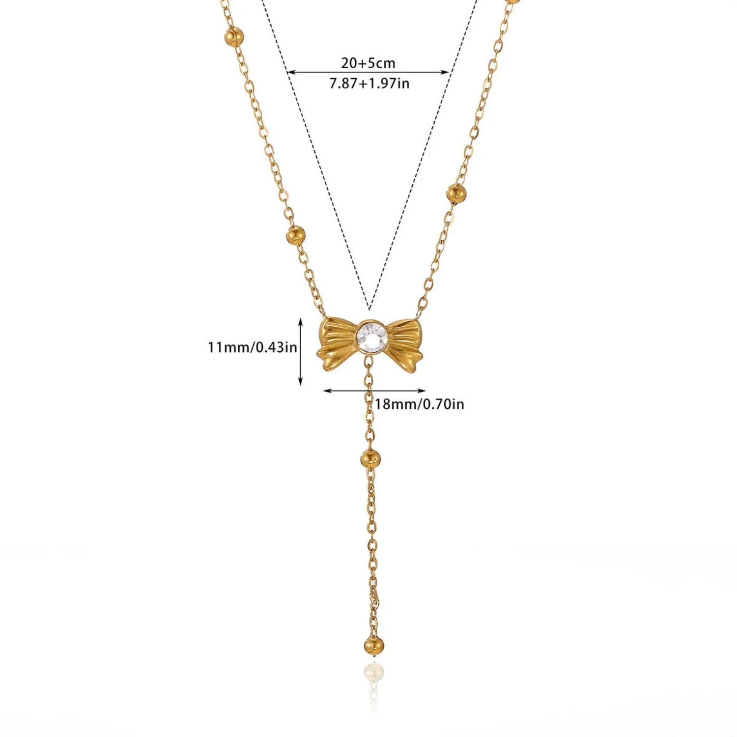 Gold Beaded Bow Crystal Necklace - Image 2