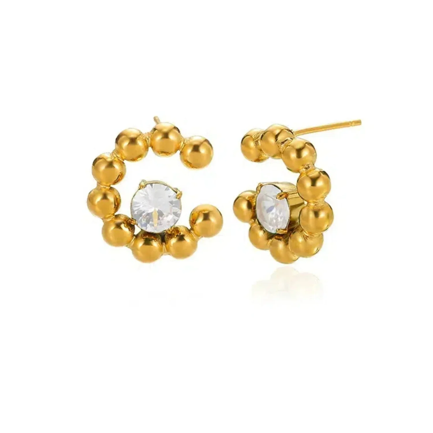 Gold Beaded Spiral Stud Earrings - Image 2