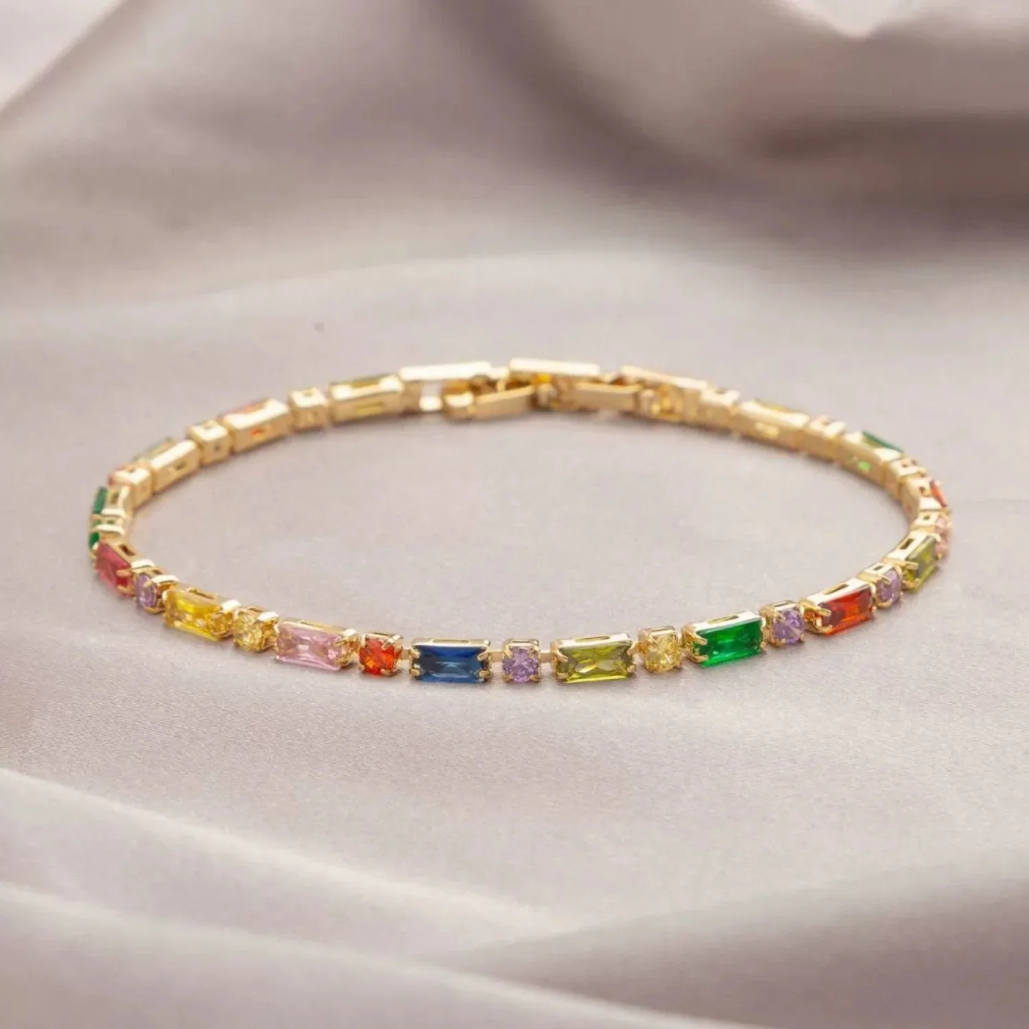 Gold Color Bracelet With Multicolored Gemstones