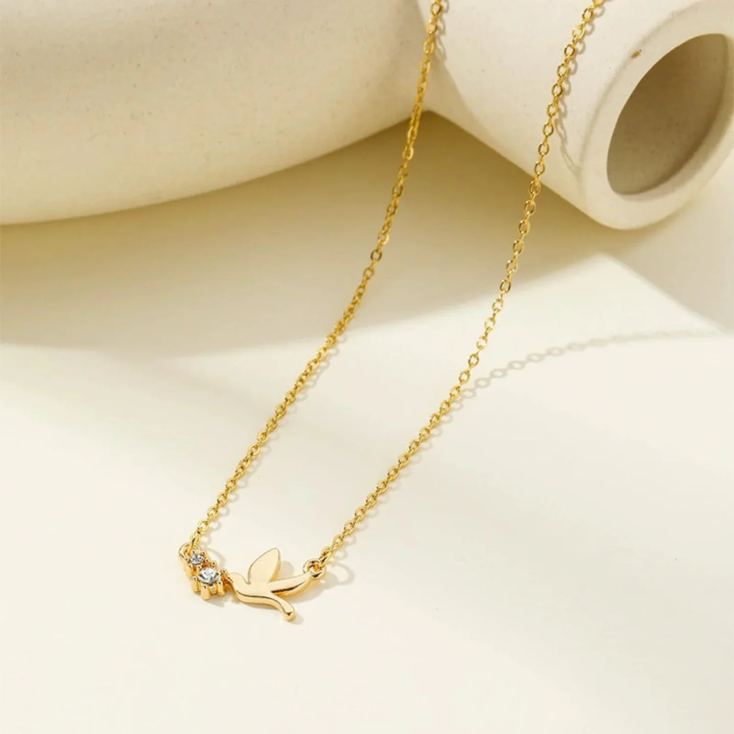Gold Crystal Bird Necklace - Image 2