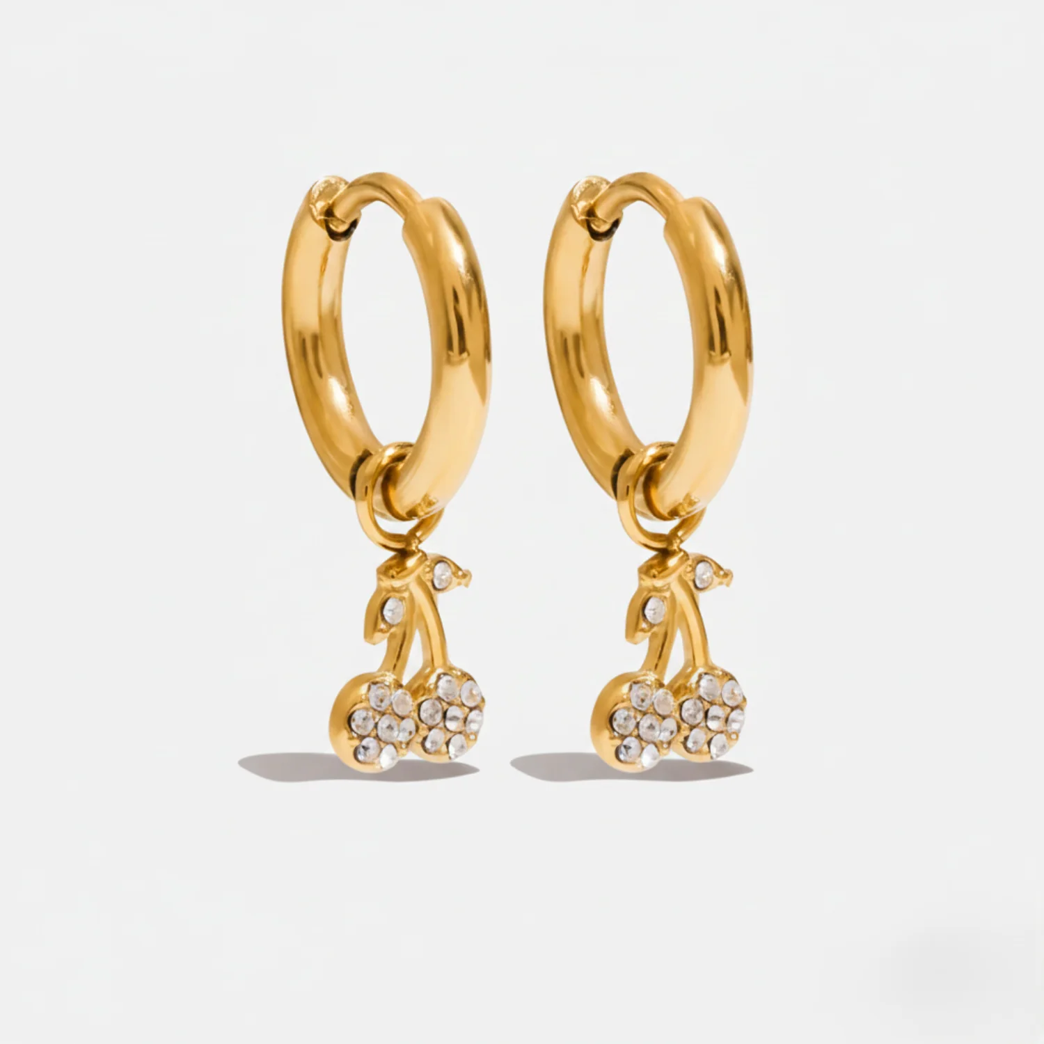 Gold Crystal Cherry Hoop Earrings
