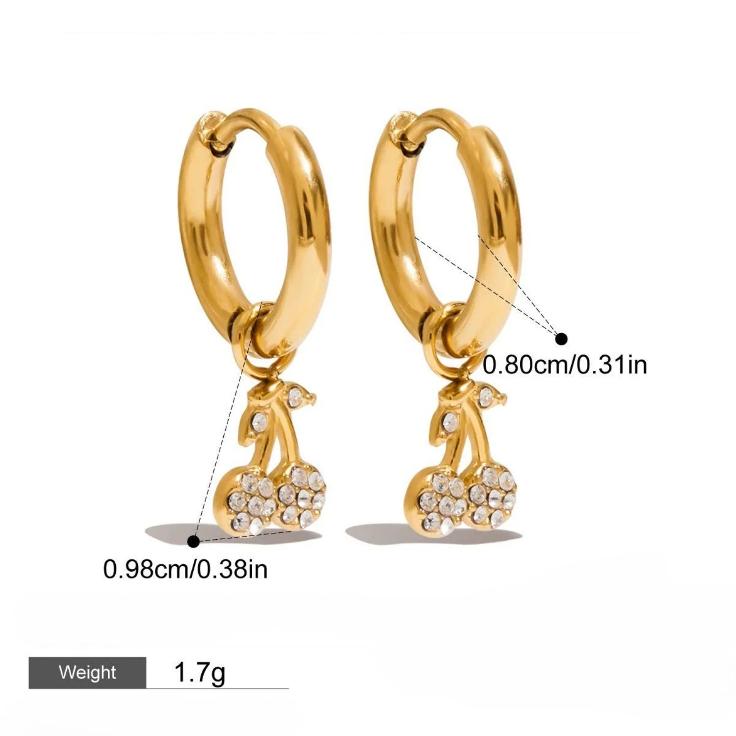 Gold Crystal Cherry Hoop Earrings - Image 3